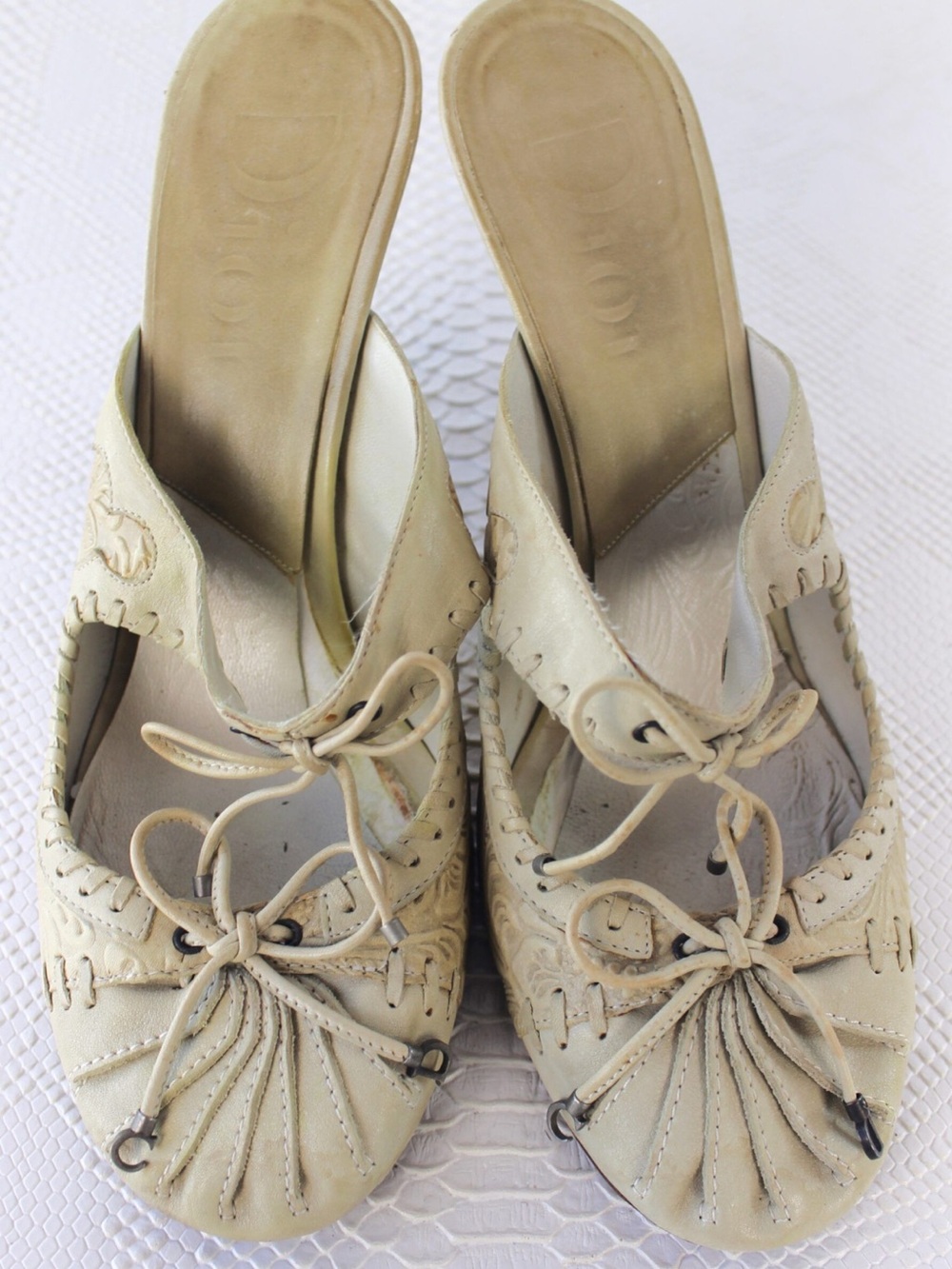 Dior Beige Leather Lace-Up Heeled Mules - Picture 4 of 6